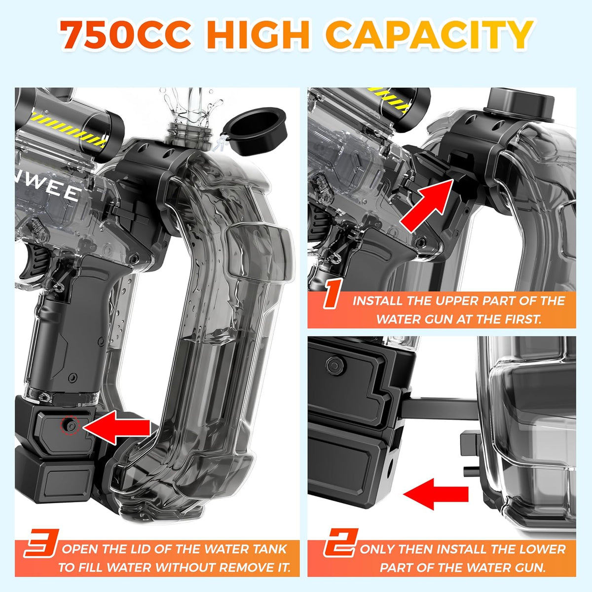 AquaTitan™ — 750cc Electric Water Blaster · LED · Auto-Fire
