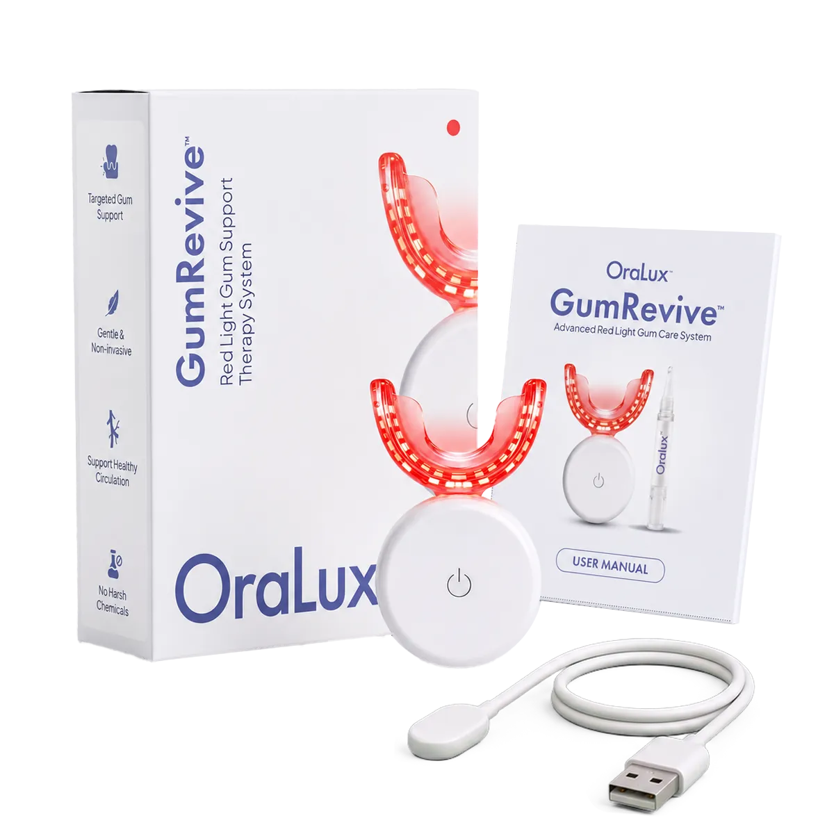 GumRevive full kit: device, box, user manual and charging cable