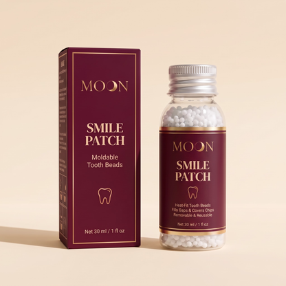MOON Smile Patch box and bottle of moldable tooth beads
