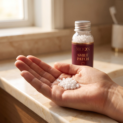 Moldable white beads in the palm of a hand