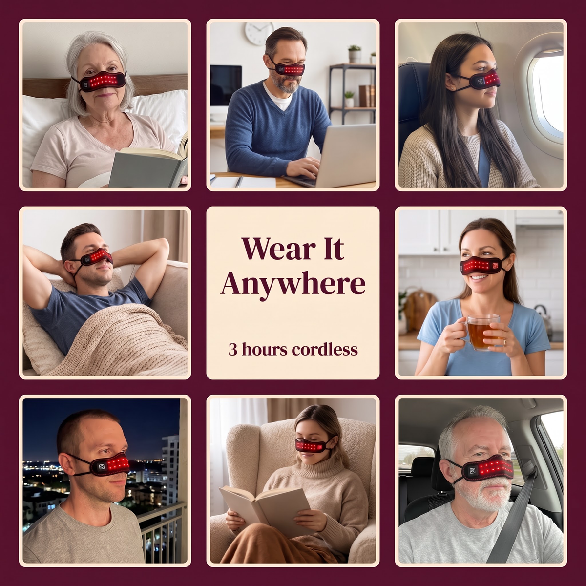 Wear it anywhere: in bed, at a desk, on a flight