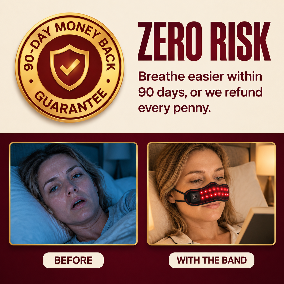 Zero risk: 90-day money-back guarantee, before and with the band