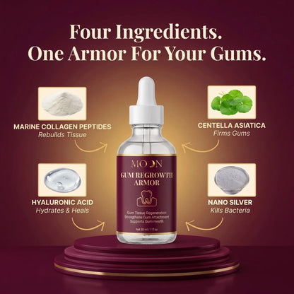 Four ingredients, one armor for your gums: marine collagen peptides, centella asiatica, hyaluronic acid, nano silver