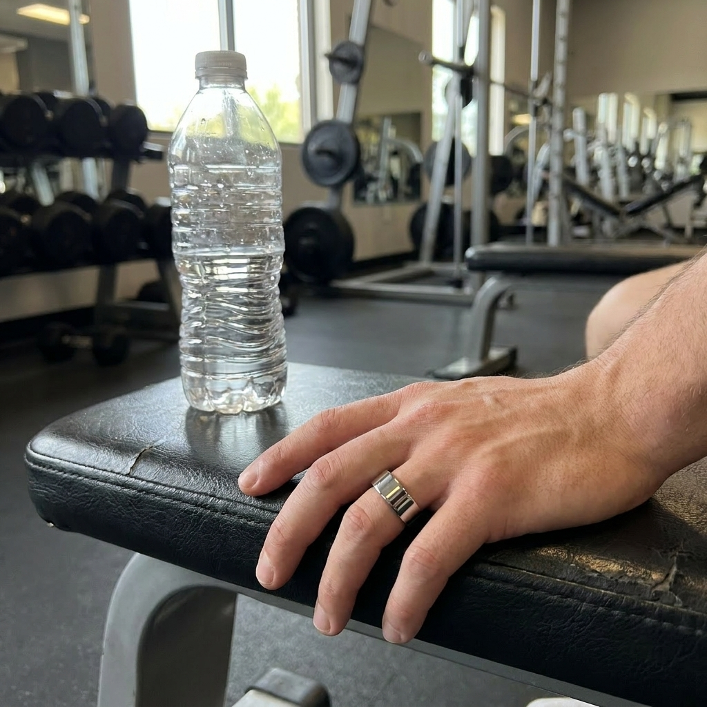 Verified customer wearing the silver MoonRing at the gym
