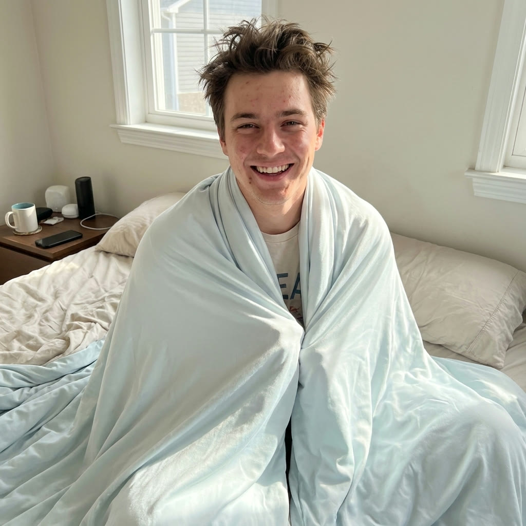Customer with mellow CloudCool comforter