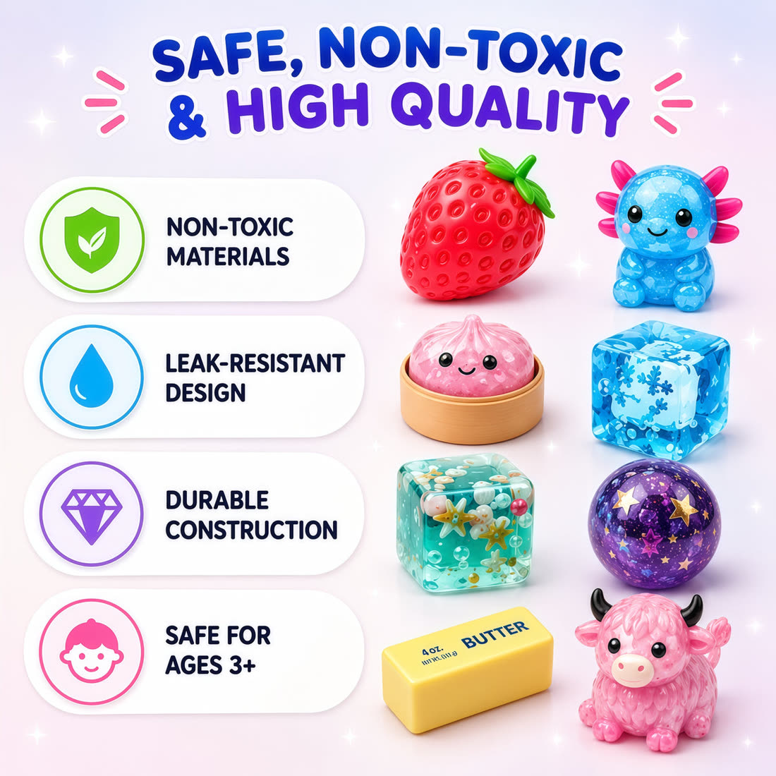 Safe, non-toxic & high quality — leak-resistant, durable, safe for ages 3+